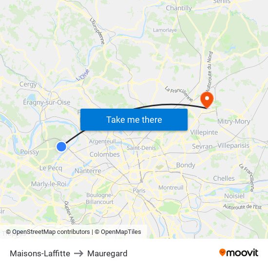 Maisons-Laffitte to Mauregard map