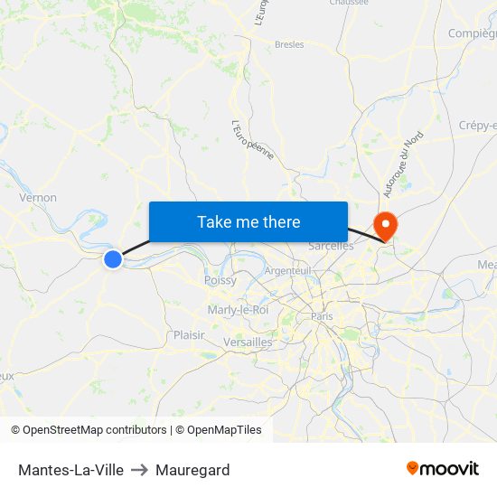 Mantes-La-Ville to Mauregard map