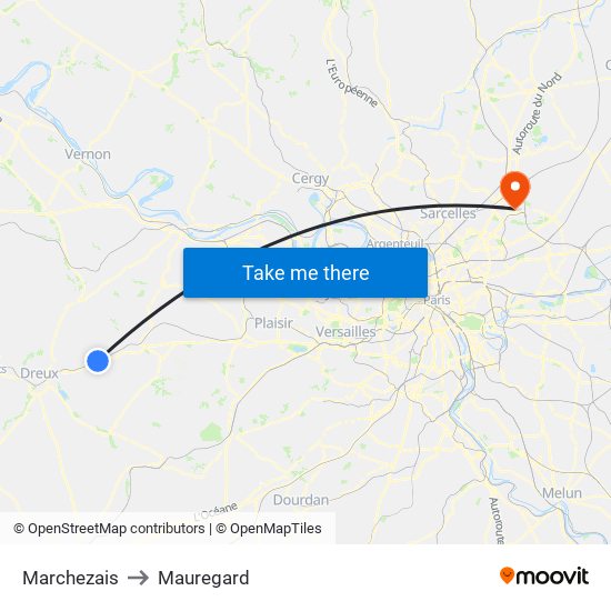 Marchezais to Mauregard map