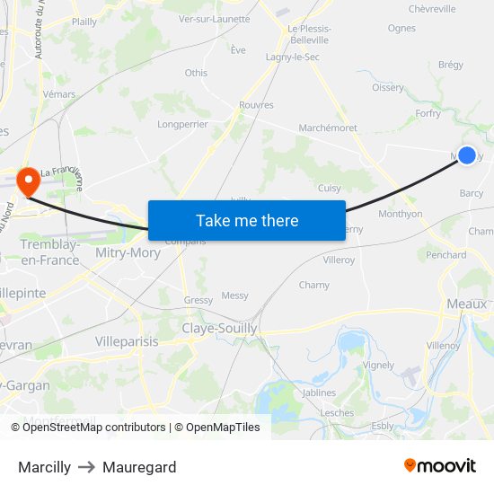 Marcilly to Mauregard map