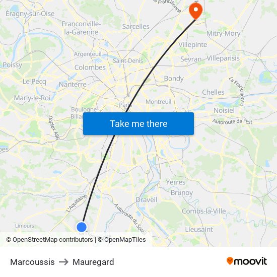 Marcoussis to Mauregard map