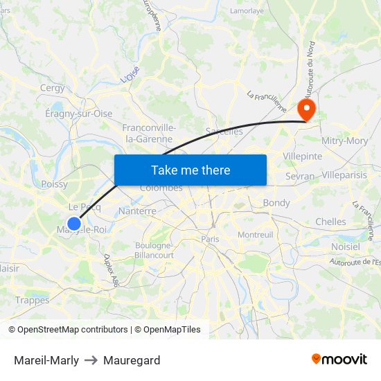 Mareil-Marly to Mauregard map