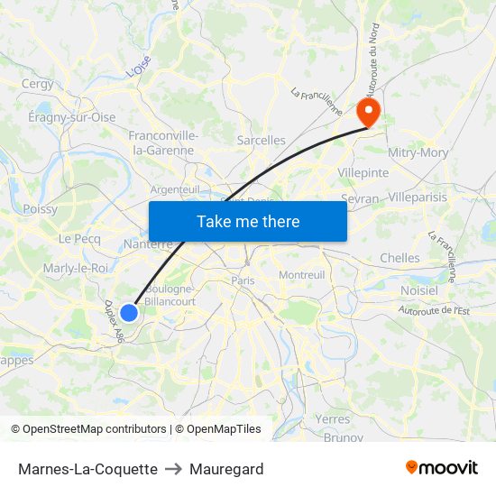 Marnes-La-Coquette to Mauregard map
