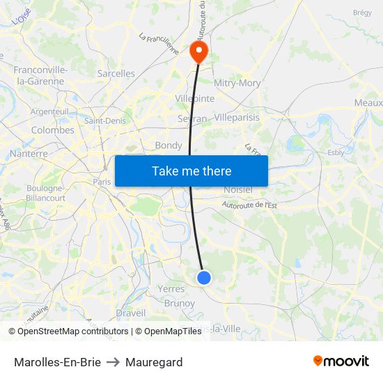 Marolles-En-Brie to Mauregard map