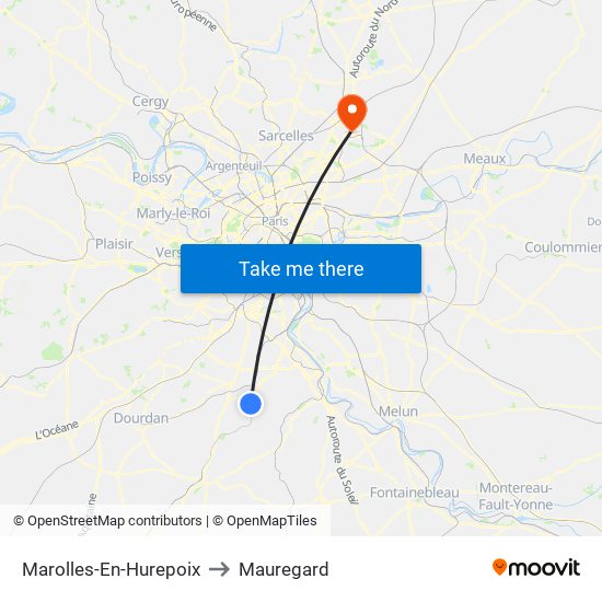 Marolles-En-Hurepoix to Mauregard map