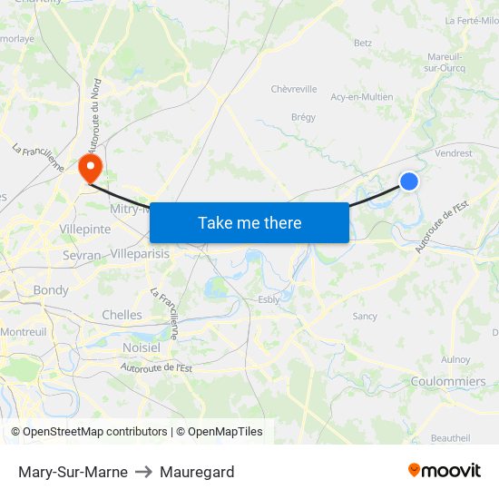 Mary-Sur-Marne to Mauregard map