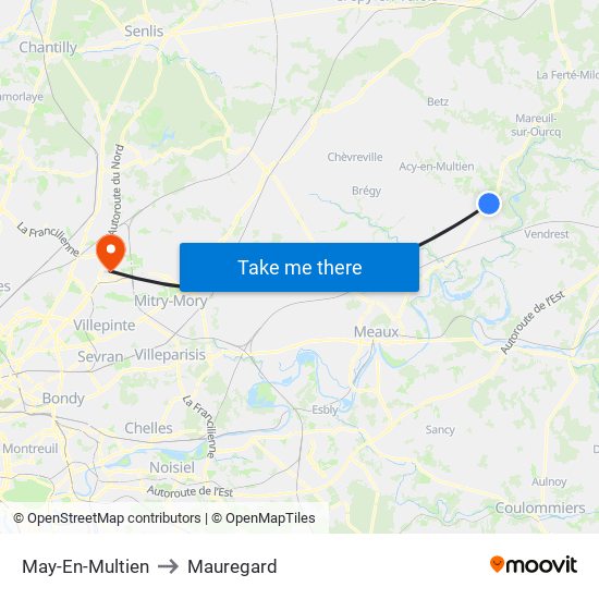 May-En-Multien to Mauregard map