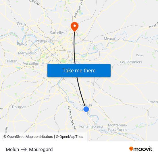 Melun to Mauregard map