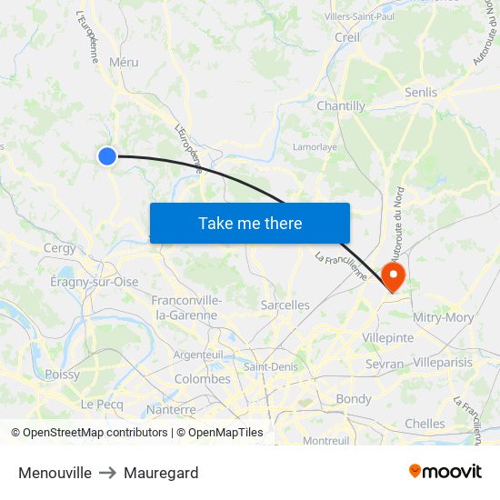 Menouville to Mauregard map