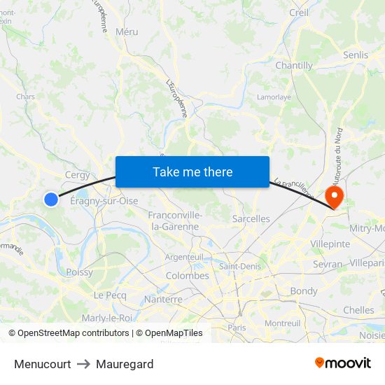 Menucourt to Mauregard map