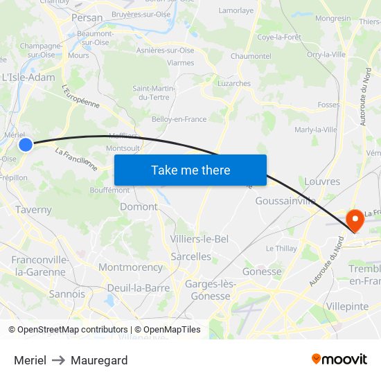 Meriel to Mauregard map