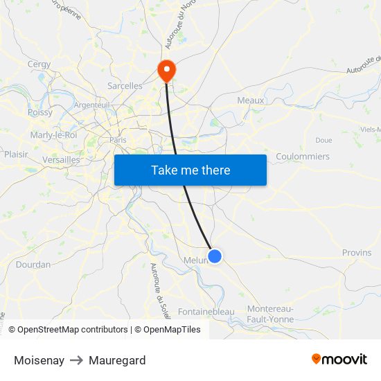 Moisenay to Mauregard map