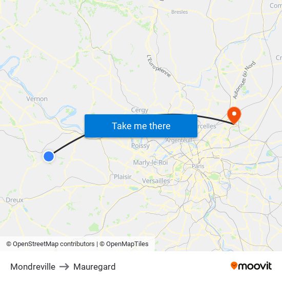 Mondreville to Mauregard map
