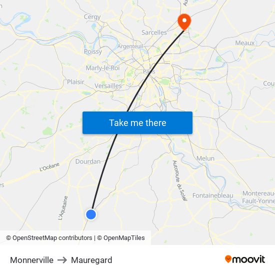 Monnerville to Mauregard map