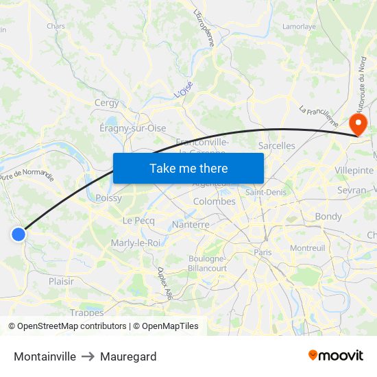 Montainville to Mauregard map