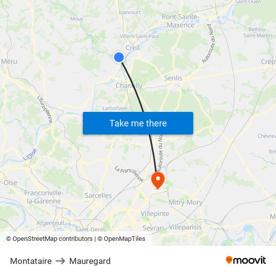Montataire to Mauregard map