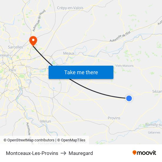 Montceaux-Les-Provins to Mauregard map