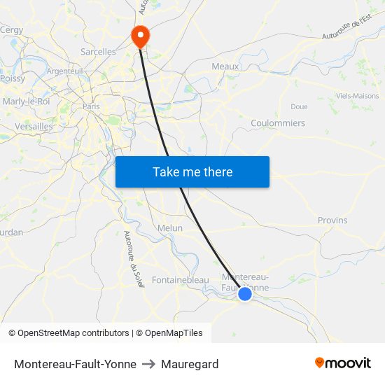 Montereau-Fault-Yonne to Mauregard map