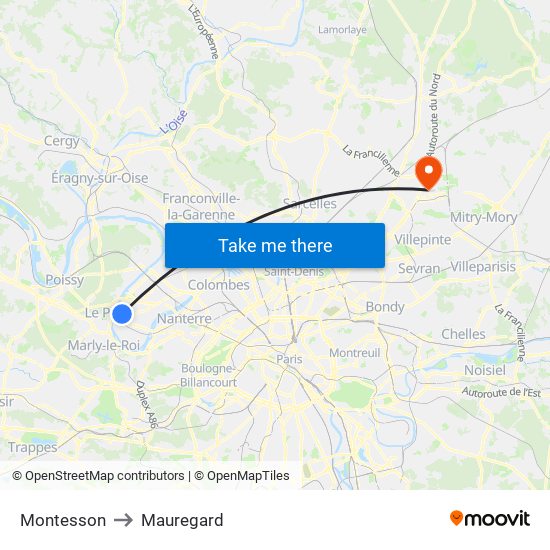 Montesson to Mauregard map