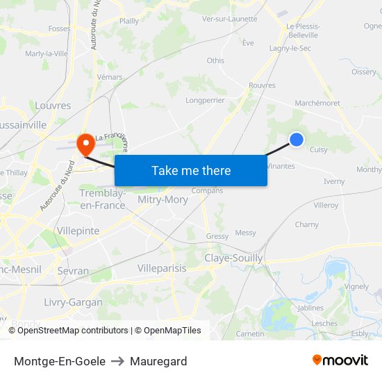 Montge-En-Goele to Mauregard map