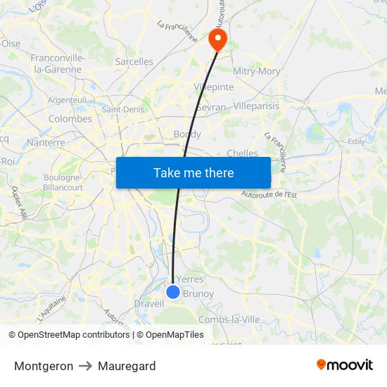 Montgeron to Mauregard map