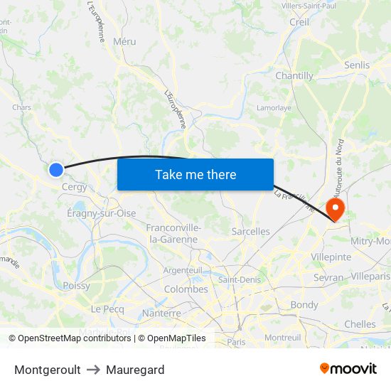 Montgeroult to Mauregard map