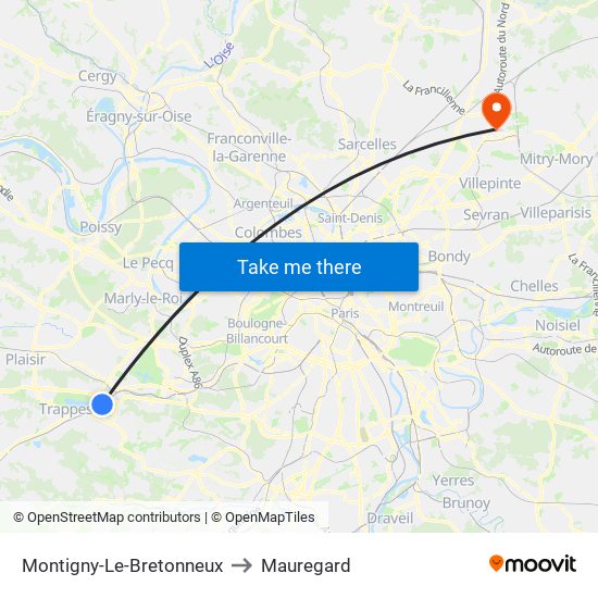Montigny-Le-Bretonneux to Mauregard map