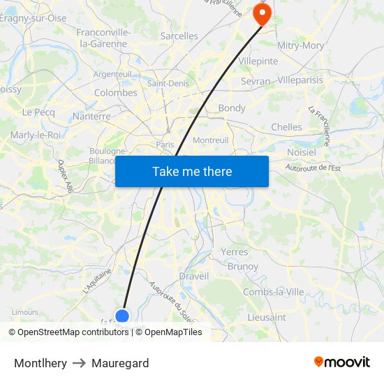 Montlhery to Mauregard map