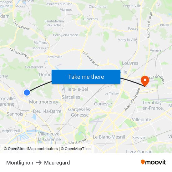 Montlignon to Mauregard map