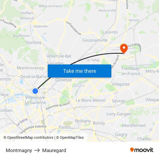 Montmagny to Mauregard map
