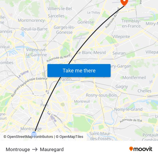 Montrouge to Mauregard map