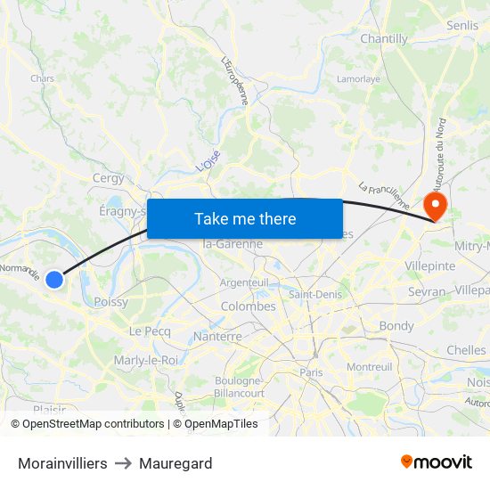 Morainvilliers to Mauregard map