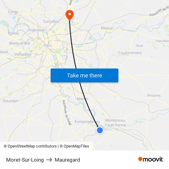 Moret-Sur-Loing to Mauregard map