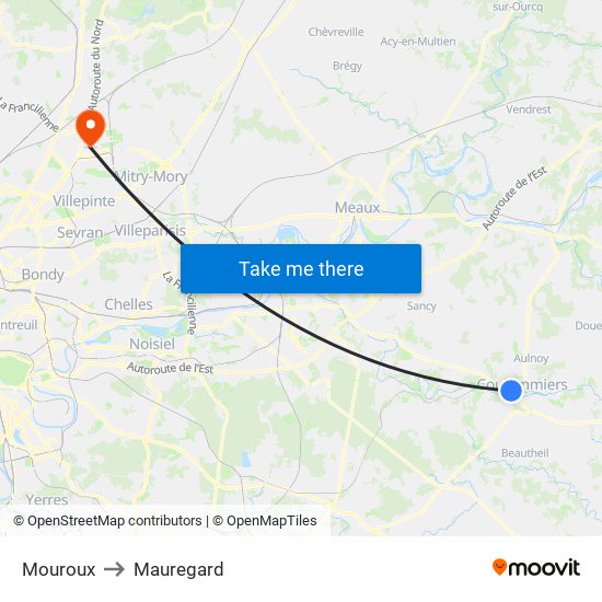 Mouroux to Mauregard map