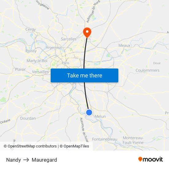 Nandy to Mauregard map