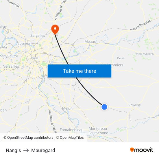 Nangis to Mauregard map