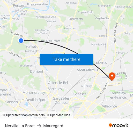 Nerville-La-Foret to Mauregard map