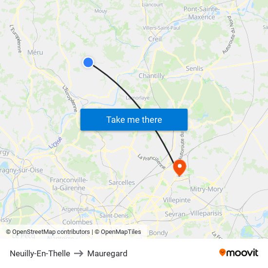 Neuilly-En-Thelle to Mauregard map