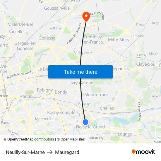Neuilly-Sur-Marne to Mauregard map