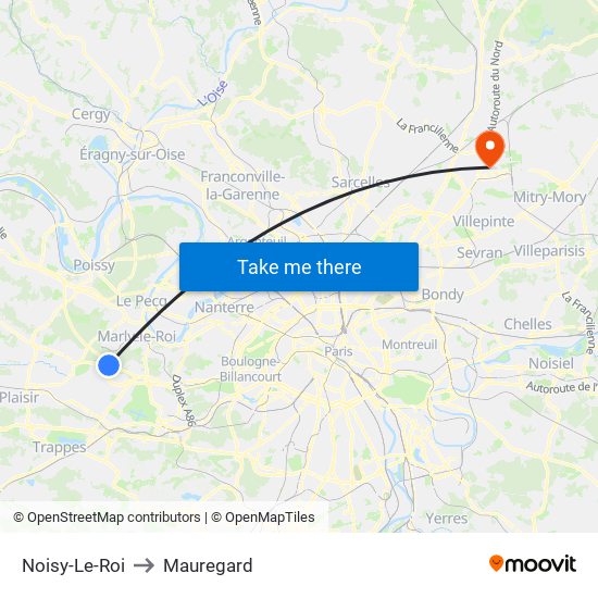 Noisy-Le-Roi to Mauregard map