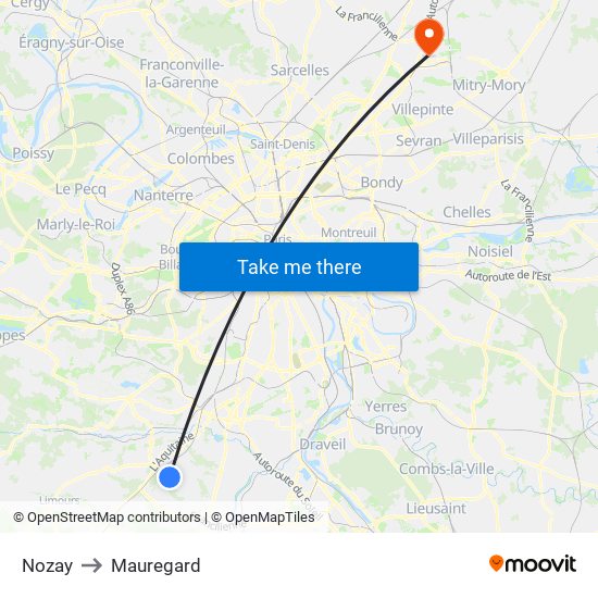 Nozay to Mauregard map