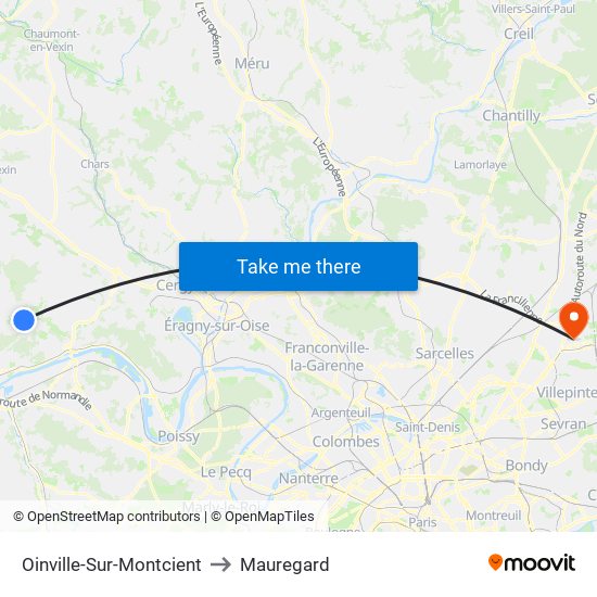Oinville-Sur-Montcient to Mauregard map