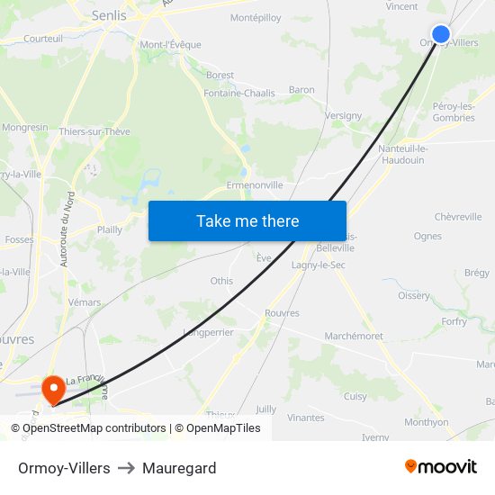 Ormoy-Villers to Mauregard map