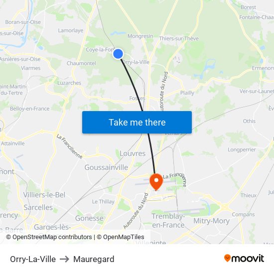 Orry-La-Ville to Mauregard map