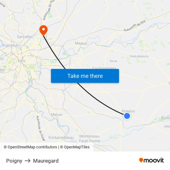 Poigny to Mauregard map