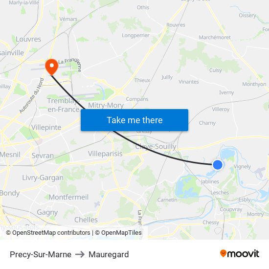 Precy-Sur-Marne to Mauregard map
