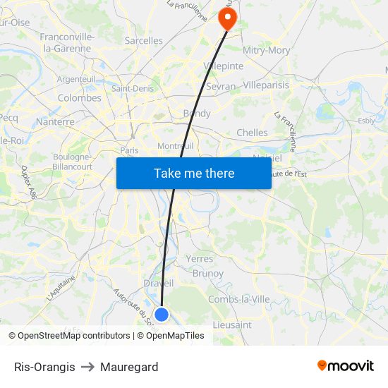 Ris-Orangis to Mauregard map