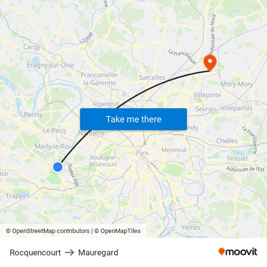 Rocquencourt to Mauregard map