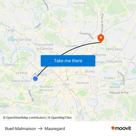 Rueil-Malmaison to Mauregard map