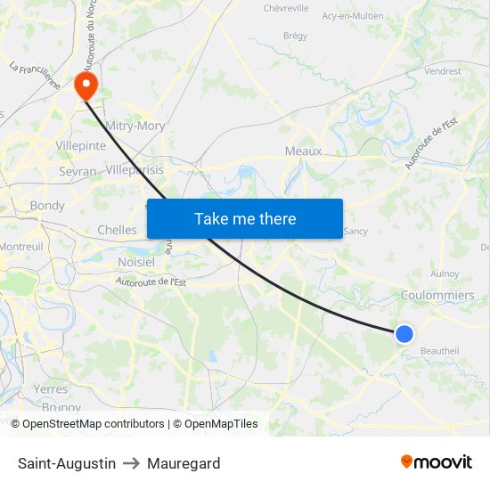 Saint-Augustin to Mauregard map